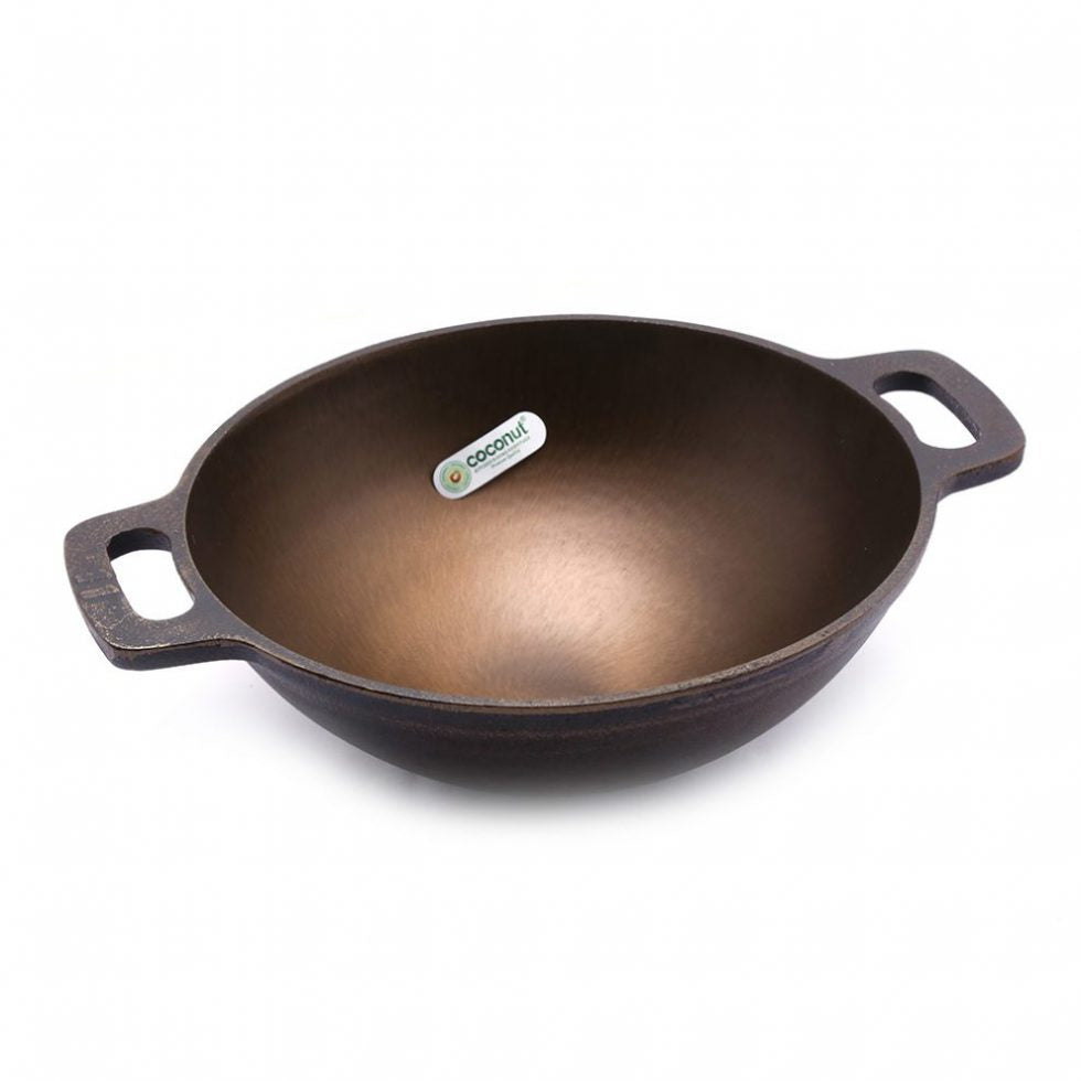 Cast Iron Kadai Flat Base, Smooth Finish