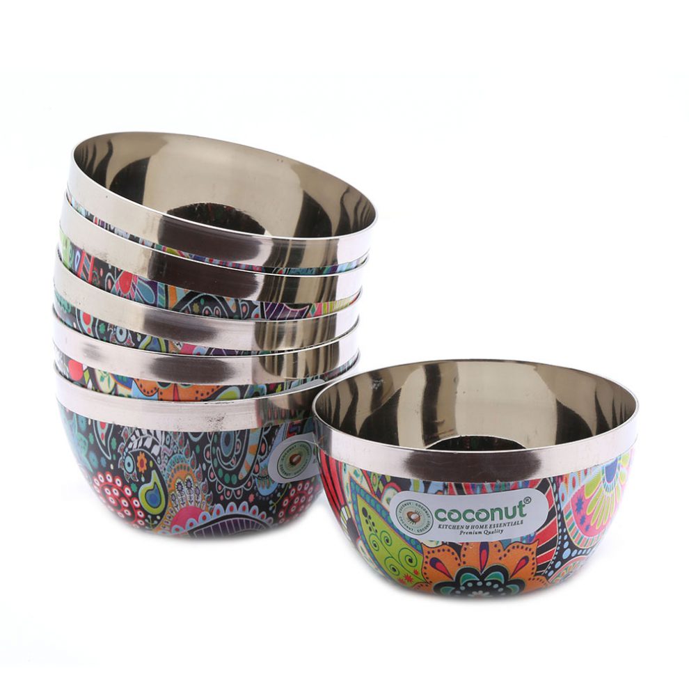 Coconut Stainless Steel Printed Designer Multi Colour bowl - 200 ml - size - 5.5 Model - Exotica