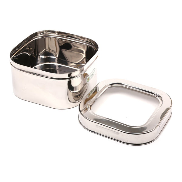 Coconut Stainless Steel - C-thru Dabba | Box can store Food, Spices, Pulses, Rice | Square Dabbi | Square Dabbi | Mirror Finish | Strong | Sturdy | Container / Canister / Dabba for Fridge, Storage Kitchen Organizer, Model - S42 Ignite