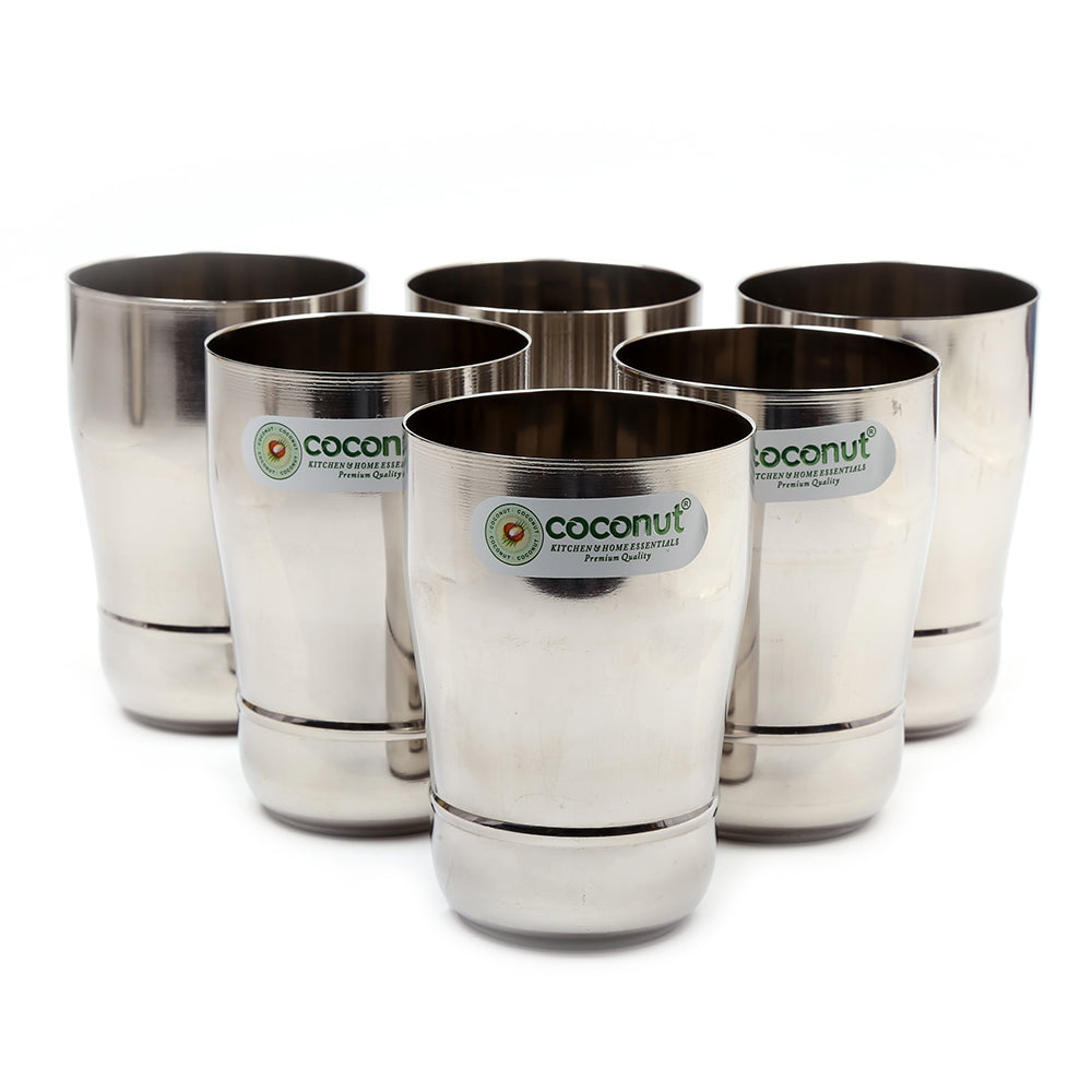 Coconut Stainless Steel Water Glass Set of 6 - Capacity 270 ml each