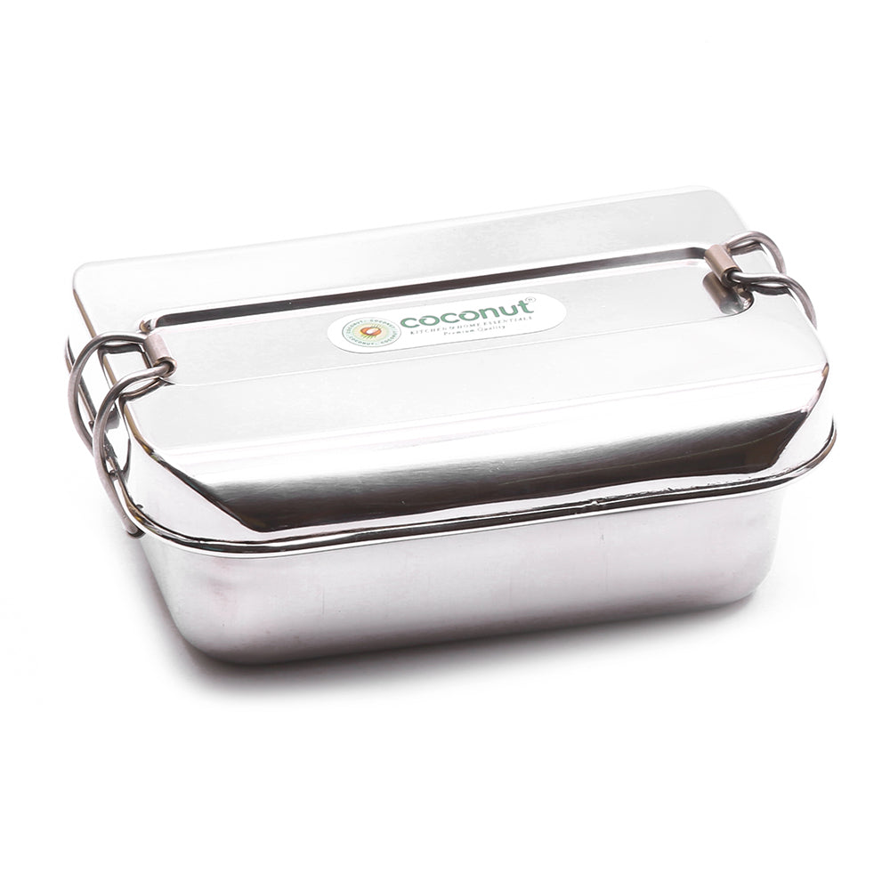 Coconut Stainless Steel Rectangle Lunch Box With Plate - 1 Unit - 15cm