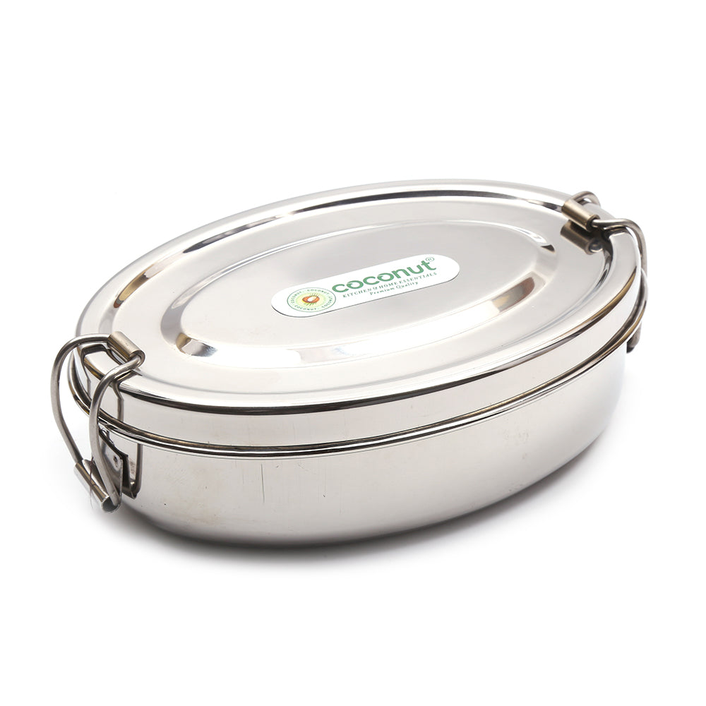 Coconut Stainless Steel Oval Shape Lunch Box with Plate - 1 Unit - 15cm