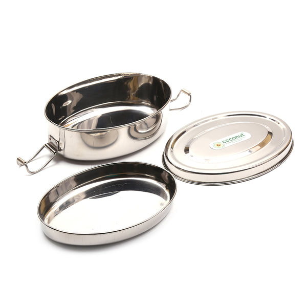 Coconut Stainless Steel Oval Box - Food Grade, Strong, Heavy Gauge, Sturdy, Long Lasting, Mirror Finish, Tiffin Box / Lunch Box / Fridge Box /  Dibba / Boxes / Multipurpose Box, Model - S8 Oval Single