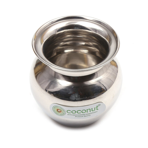 Coconut Stainless Steel - Lota | Pack of 2 | Kalash | Gunj | Chambu | Traditional Pot | Ideally Used in Pooja, Kitchen, Bathroom | Lota for Drinking Juice, Lassi, Water | Mirror Finish | Heavy Gauge | Model - L21 Pooja Junior