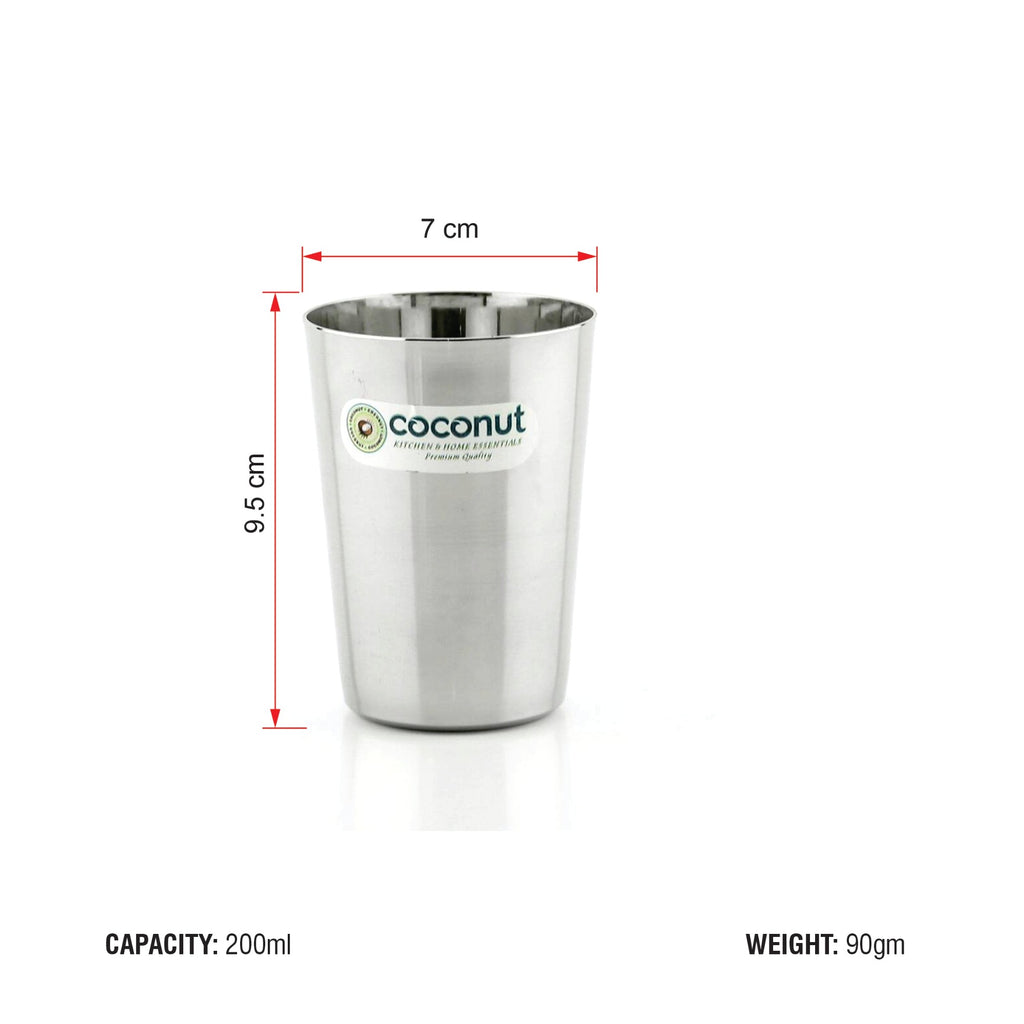 Coconut Stainless Steel Glasses - Capacity 200ml, Heavy Gauge, Durable   Coconut Store