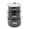 Coconut Hard Anodised Tope/Patila for Cook and Serve with SS Lid and Gas Stove & Induction Base Top Compatible - 3 Unit - Capacity - 2 Litre, 2.5 Litre, 3 Litre (Dimension - 20Cm, 21cm, 23cm)