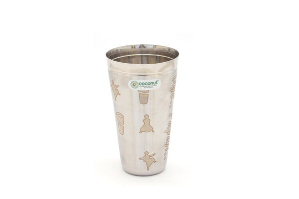 Coconut B40 Mosaic Stainless Steel Lassi Glass Set of 2, 650 ml Each, Matte Finish Designer Tumbler, Food Grade Steel Drinking Glass for Lassi, Buttermilk, Juice, Water, Milk & Daily Use.