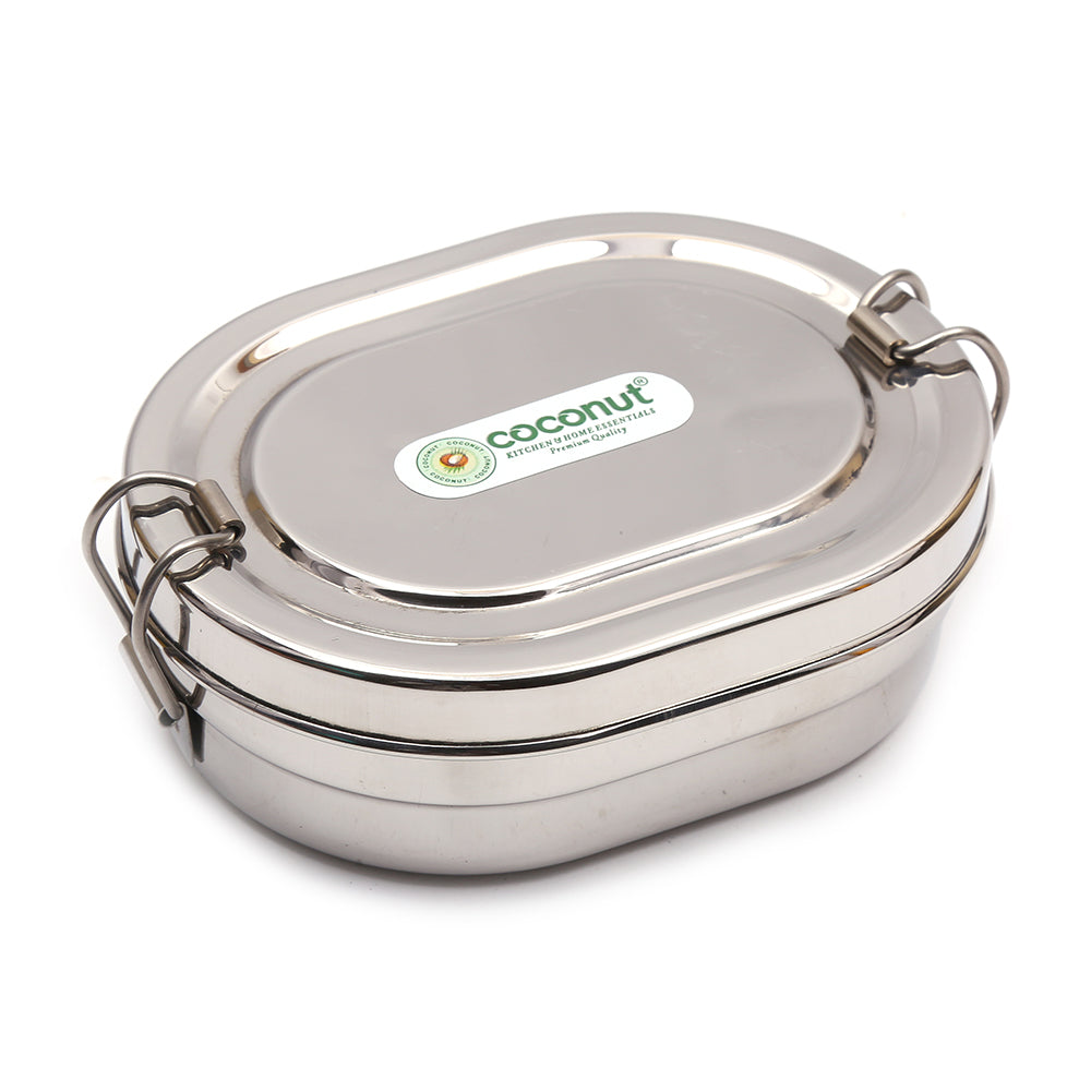 Coconut Stainless Steel Oval Shape Lunch Box with Plate - 1 Unit - 14cm