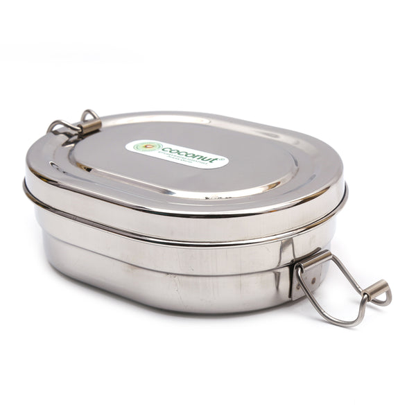Coconut Stainless Steel Oval Shape Lunch Box with Plate - 1 Unit - 14cm