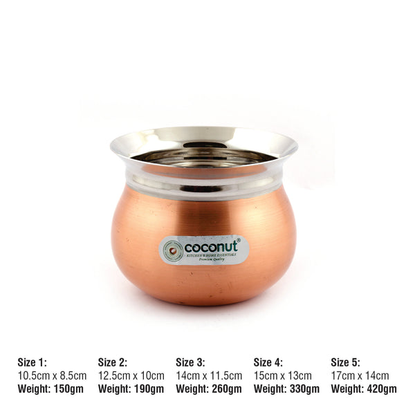 Coconut Stainless Steel Tomato FC Copper Handi/Cookware (Without Handle & Lid) - 1 Unit