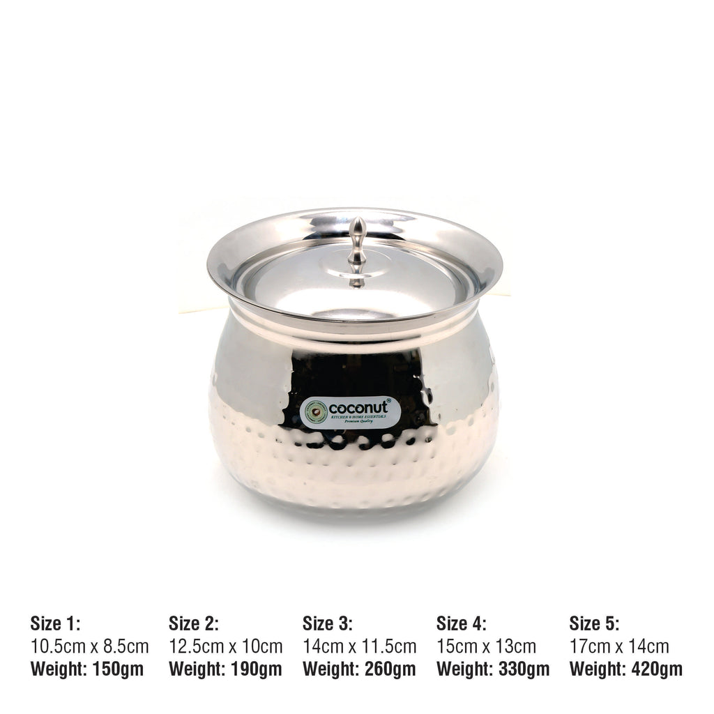 Cooking Handi Ss Coconut Stainless Steel Gaze Handi with Lid - Hammered Finish,Cook n S ...