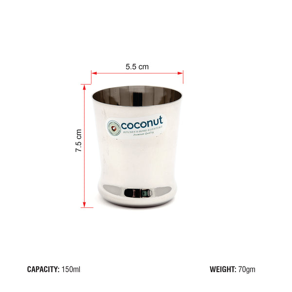 Coconut Stainless Steel Mini Glasses Ideal for Tea/Coffee - Set of 6 - Capacity - 150 ML Each Glass