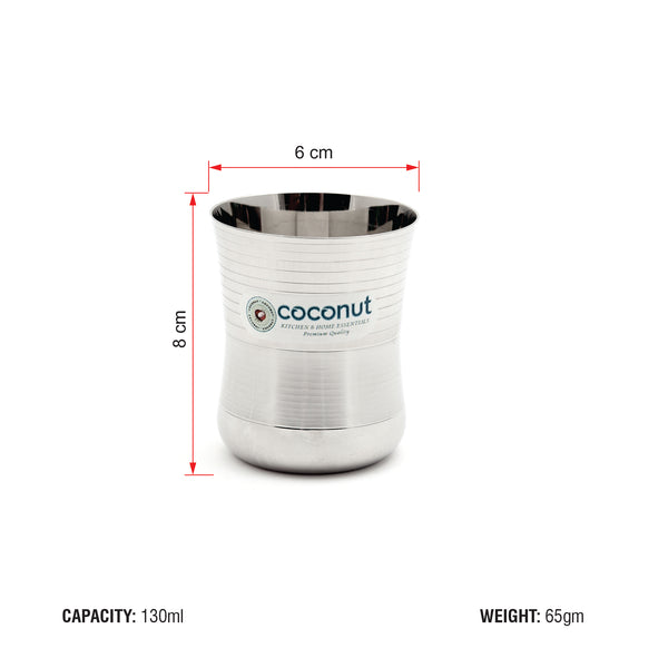 Coconut Stainless Steel Glasses - Capacity 130ml, Heavy Gauge, Durable, Food Grade, BPA Free, Model-D7 Junior, Glass For Serving Water / Juice / Beverages/ Lemonade / Tea / Coffee / Milk