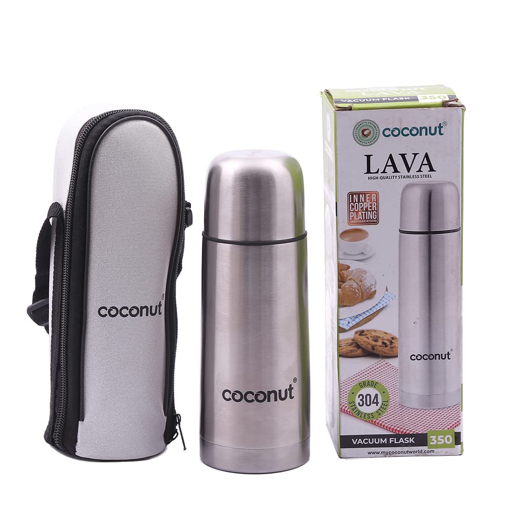 Coconut Stainless Steel Lava Flip Lock Vacuum Flask 304 Steel Food  Grade Double wall keeps Liquid Hot Cold for 24hrs Leak Proof  Silver