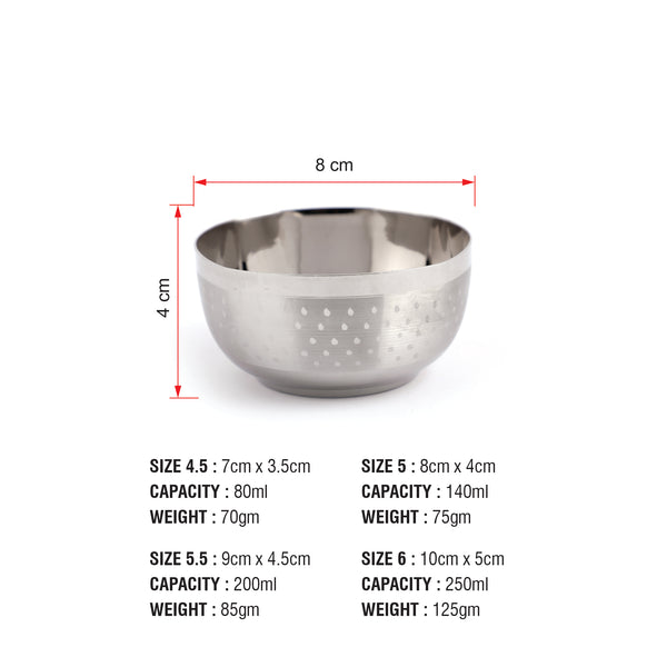 Coconut Stainless Steel Shower Design Square Bowl/Vati/ Katori - Set of 6