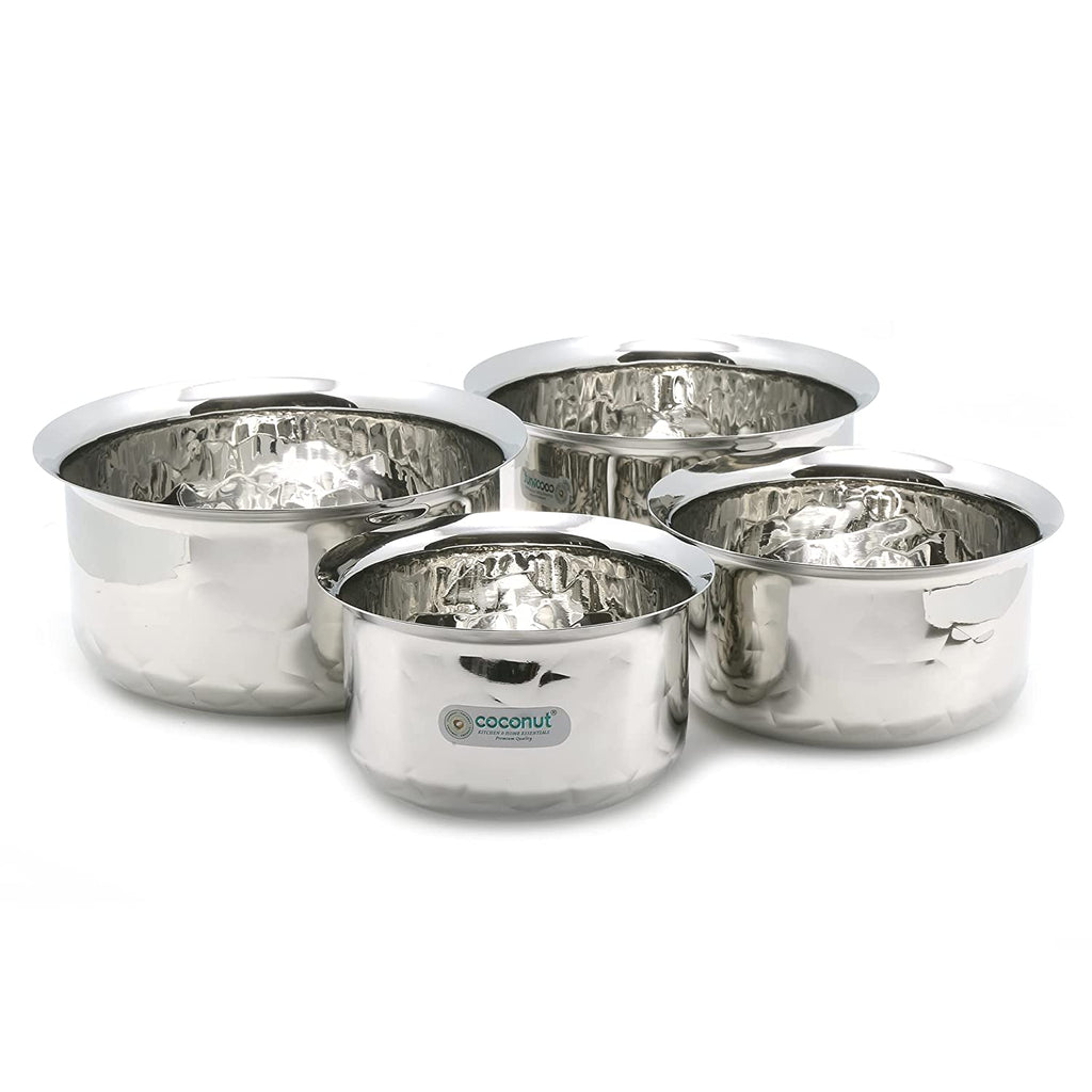 Coconut Stainless Steel Smart Tope Set/Cookware - Set of 4 Capacity -1000 ml, 1300 ml, 1800 ml, 2300 ml