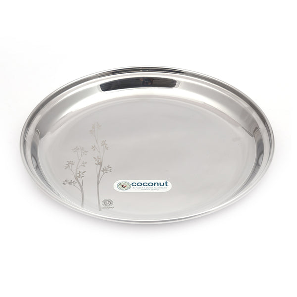 Coconut Stainless Steel Laser Finish- Pack of 6, Heavy Gauge, Mirror Finish, Solid, Dinner Plate / Meal Plate / Serving Plate, Model P2 American Plate