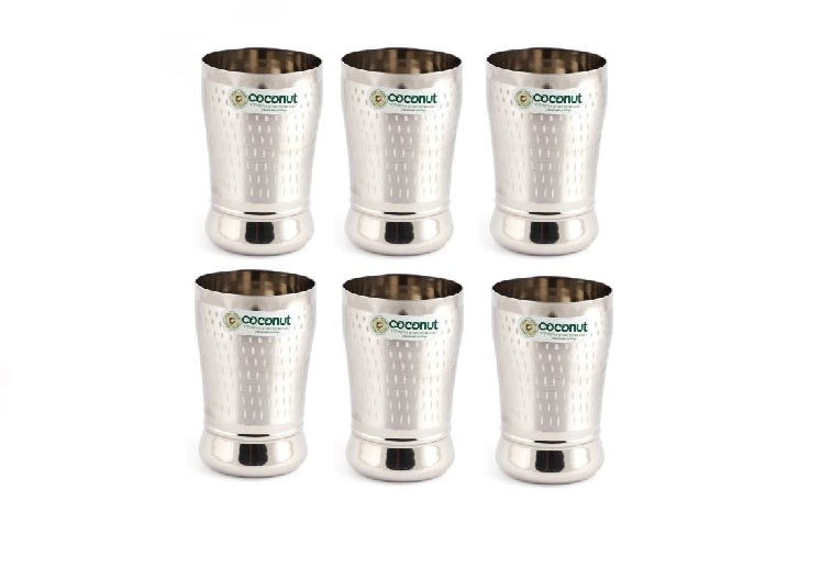 Coconut Stainless Steel A23 Water Glass /Drinking Glass/ Tumblers - Capacity -300 Ml - Pack of 6