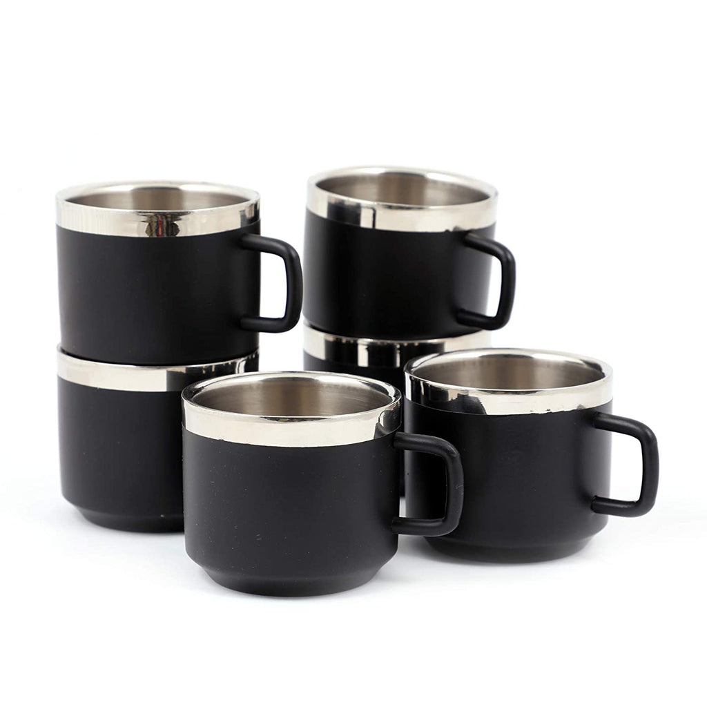 Coconut Black Stainless Steel Tea/Coffee Mugs - Set of 6 (Food Grade) - Model - Vibrant 2