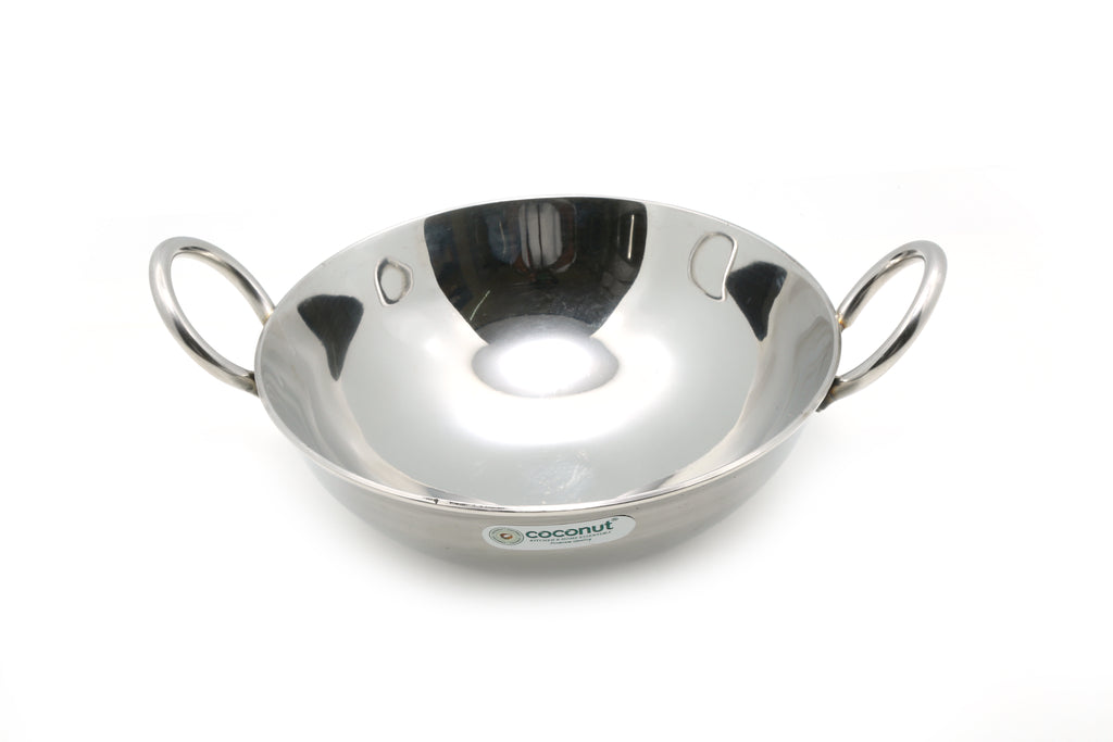 Coconut Stainless Steel Round Bottom Kadai Heavy Gauge (14G) for Cook & Serve