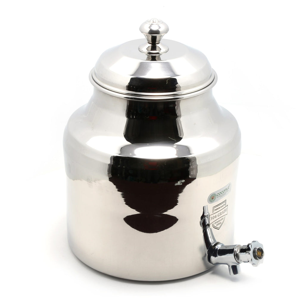 Coconut Stainless Steel Water Pot/Container with Tap - Capacity - 10 litres