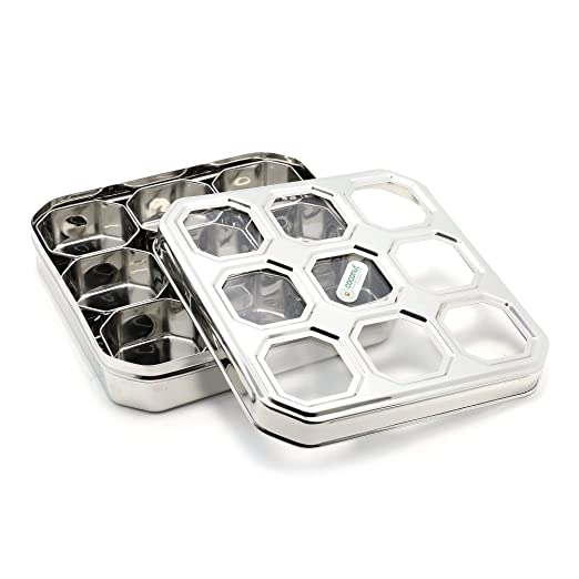 Coconut Stainless Steel Square Masala Box Square Cubic See thru