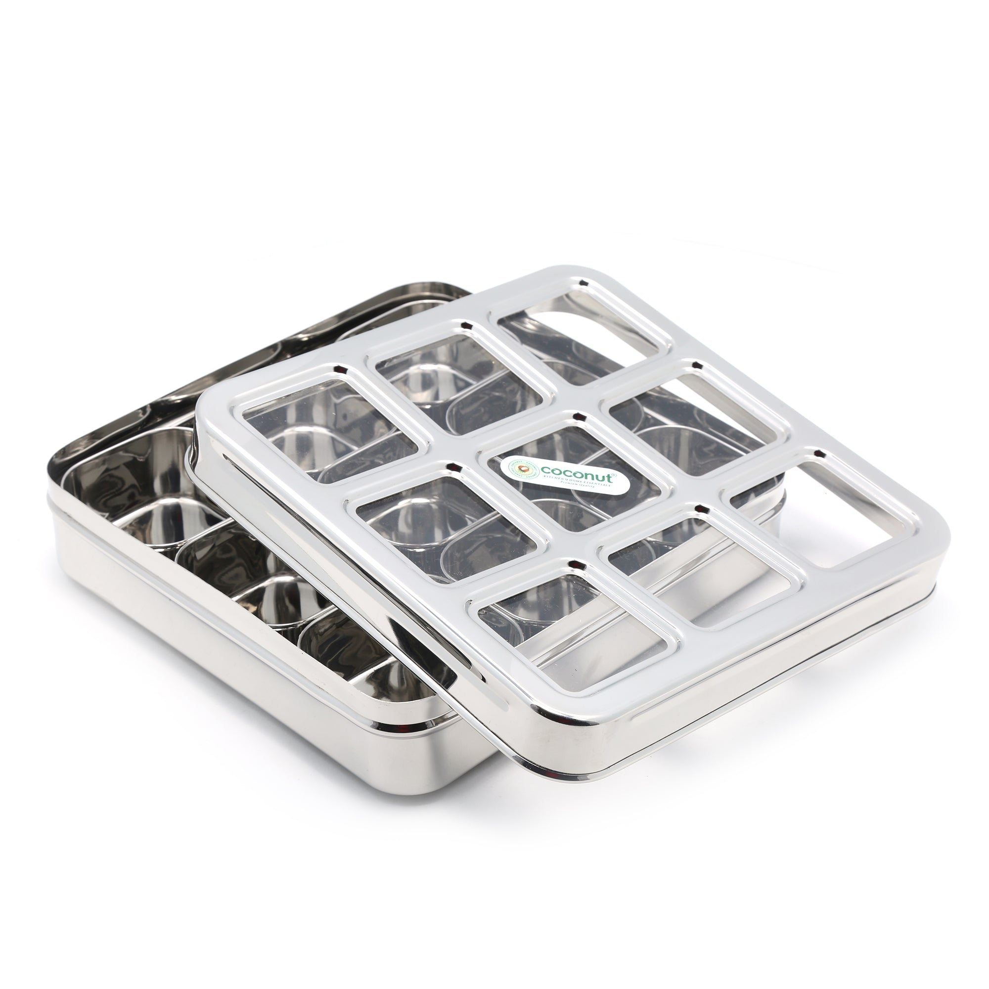 Coconut Stainless Steel Lego Masala Box -Square Cubic See thru Lid - S ...