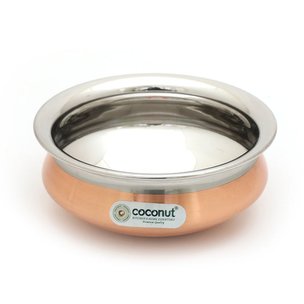 Coconut Stainless Steel Mantra Copper Handi Bowl/Cookware (Without Handle & Lid) Set of 4 Pieces - 200ML,300ML,400ML & 500ML