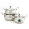 Coconut Stainless Steel Omega Dish Handi - Glass Lid-3 Piece Set - 750 L, 1500 L, 2000 L (Diameter - 15Cm,17.5Cm & 19.5Cm)