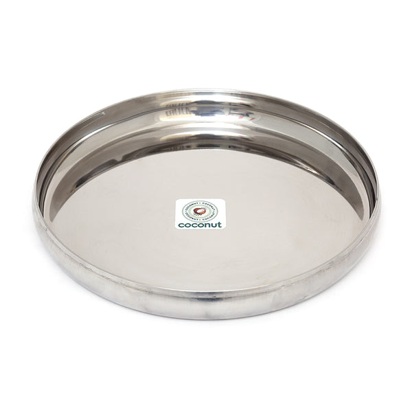 Coconut Stainless Steel Plate - Pack of 6, Heavy Gauge, Mirror Finish, Solid, Dinner Plate / Meal Plate / Serving Plate/ Thali, Model-P1 CB Plate