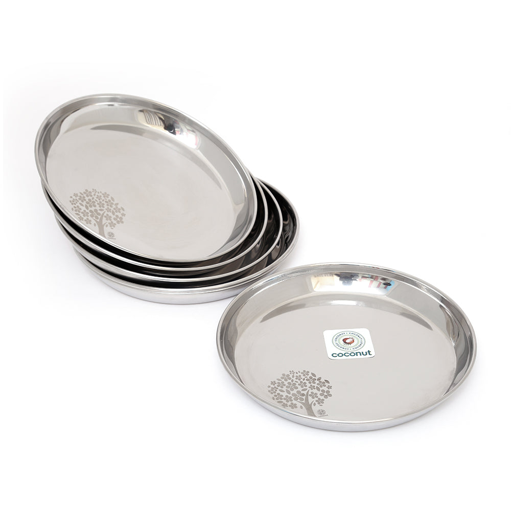 Coconut Stainless Steel Laser Design Plate/thali - set of 6 pc - Model - P5