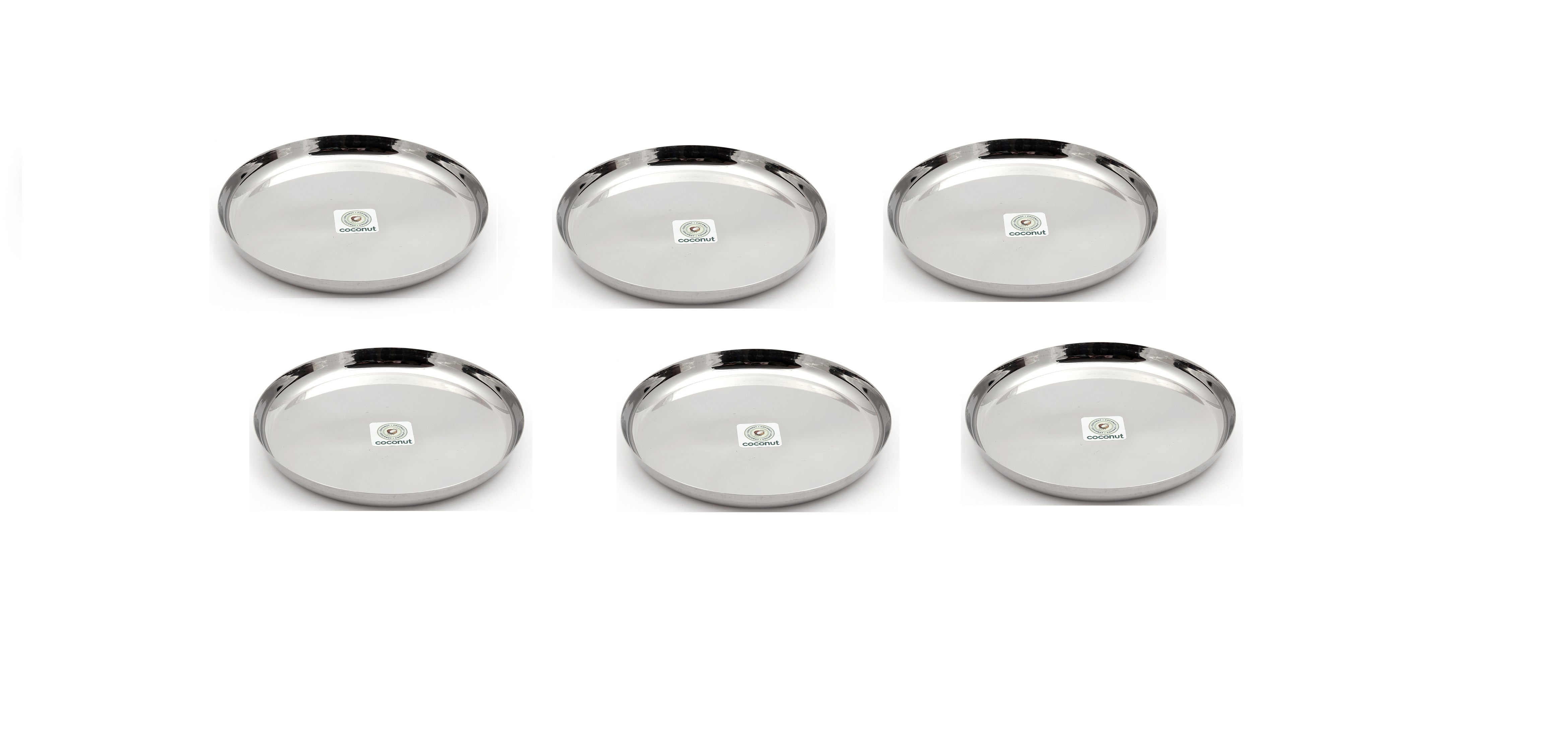 Coconut Stainless Steel Plate Pack of 6, Heavy Gauge, Mirror