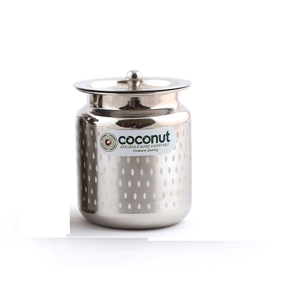 Coconut Stainless Steel Shower Design Ghee or Oil Pot With Lid, Ghee Oil Pot