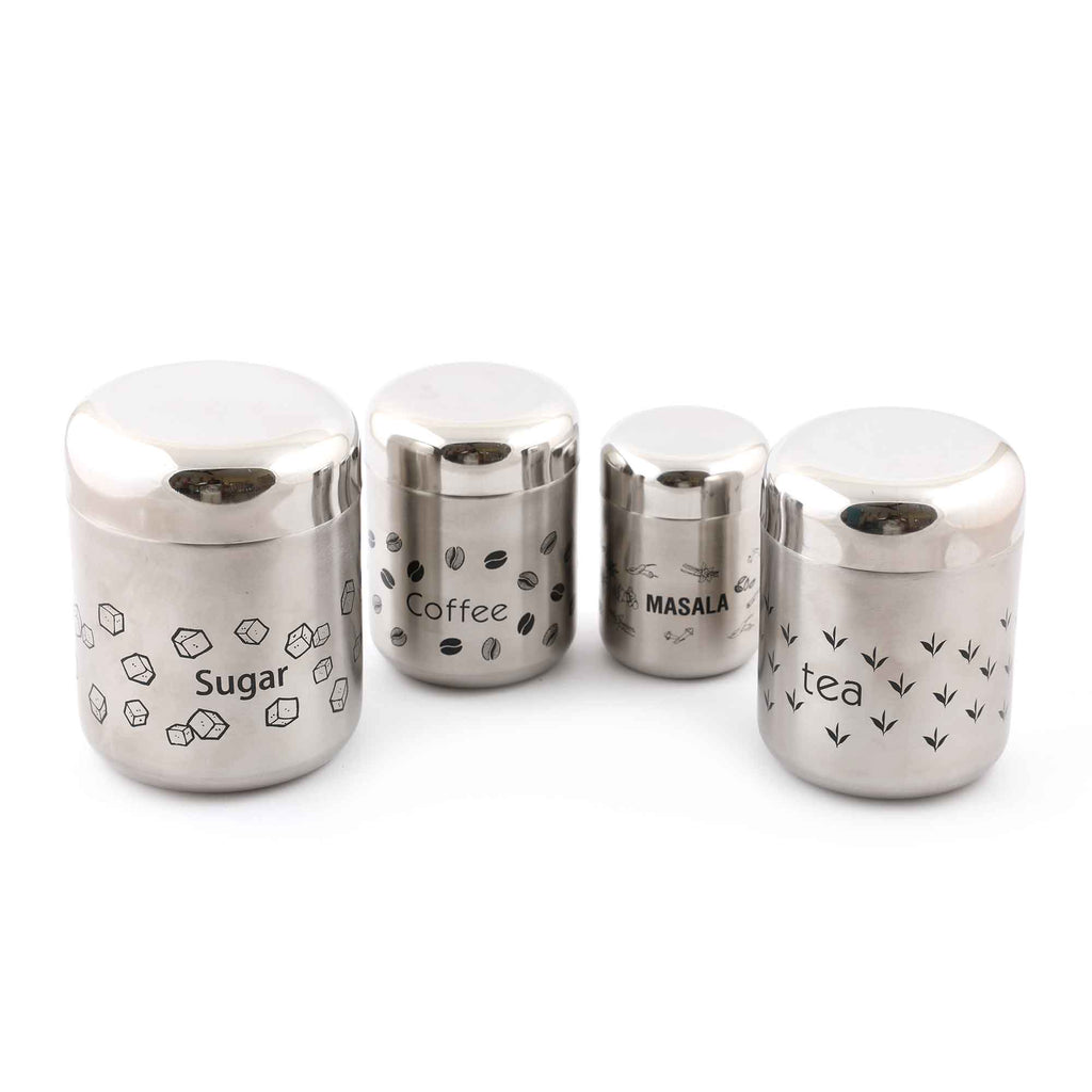 Coconut Stainless Steel Tea/Coffee/Sugar/Masala Containers  - TCS Matt - Set of 4