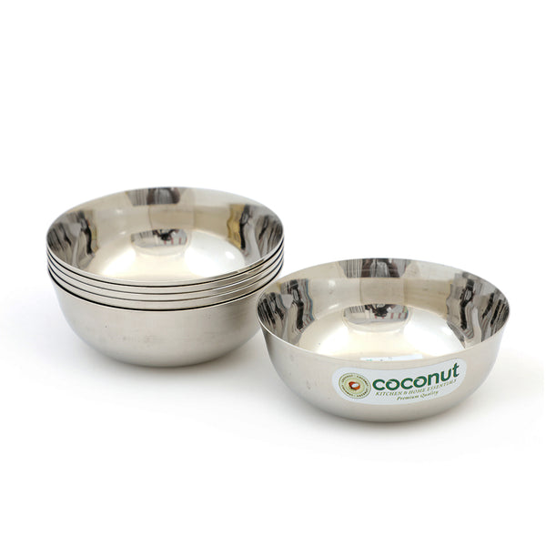 Coconut C19 Chaliya Stainless Steel Bowl Set of 6 | Multipurpose Serving Katori/Vati Set | Mirror Finish | Rust Proof | Dishwasher Safe | Available in 100ml, 150ml, 200ml, 250ml & 300ml.