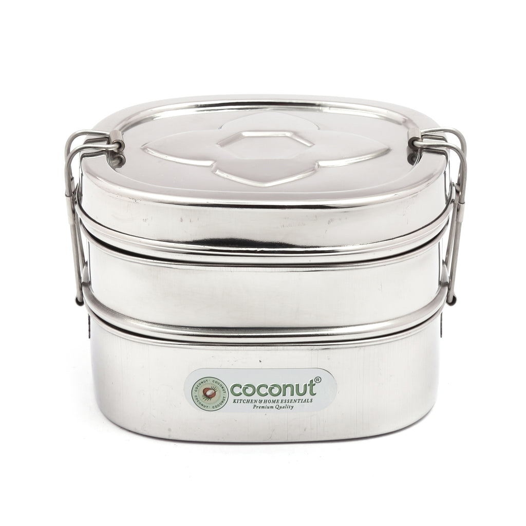 Coconut Stainless Steel Lunch Box 2 Container Capsule Shape Double - Model - S27