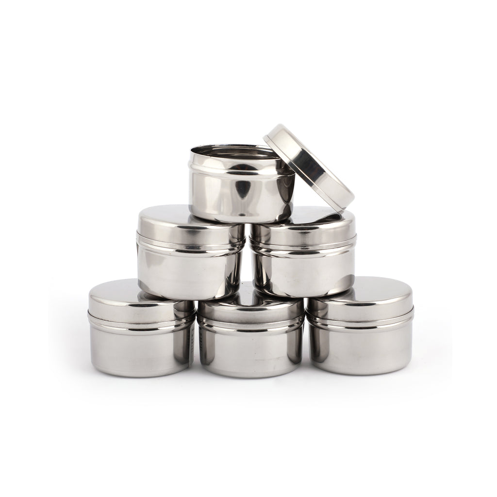 Coconut Stainless Steel Dabba/Chutney Dabba/Container/Storage Box - Set of 6 (125 ML Each) Diameter : 3.5 Inch, Height : 2 Inch