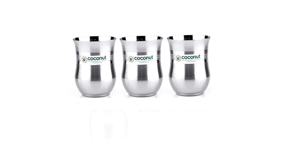 Coconut Stainless Steel Glasses Set of 6 - Capacity 300ml,Coconut Stainless Steel Glasses - Capacity 300ml, Heavy Gauge, Durable, Food Grade, BPA Free, Model - A6