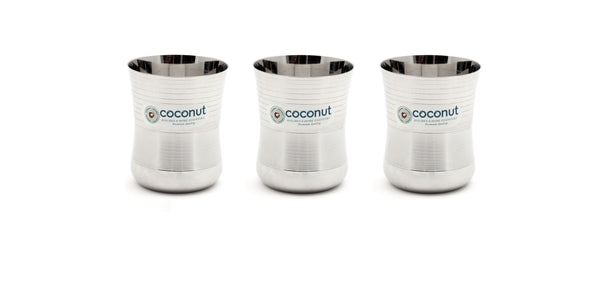 Coconut Stainless Steel Glasses - Capacity 300ml, Heavy Gauge, Durable, Food Grade, BPA Free, Model-A5, Drinking Glass For Serving Water / Juice / Beverages