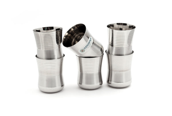 Coconut Stainless Steel Junior Glass Set of 6 (130ml Each) | Heavy Gauge Food Grade BPA Free Steel Drinking Tumbler | Mirror Finish Glass for Water, Juice, Tea, Coffee, Milk & Beverages | Durable & Rust Proof | Model - D7 Junior Glass.