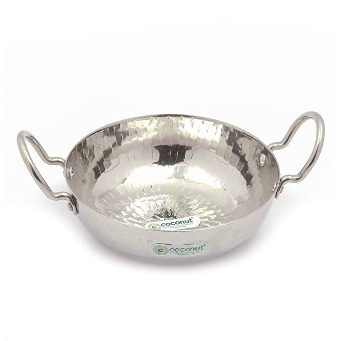 Coconut Stainless Steel Heavy Hammered Kadai with handle - 1 Unit - Capacity - 1000ML.