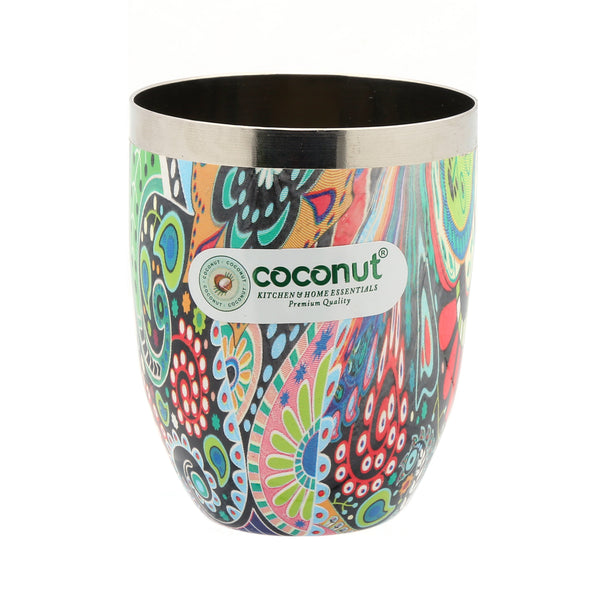 Coconut Printed Designer Multi Colour Water Glass (Capacity -300ML ) (Pack of 3 )(Stainless Steel, Food grade)