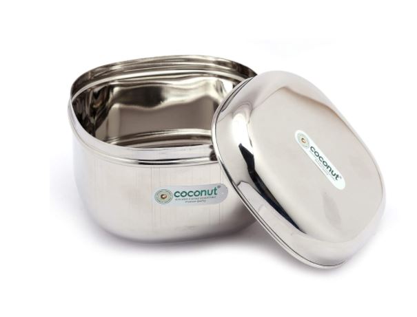 Coconut Stainless Steel Mirror Finish Square Containers Box/Utility Box - Magnum Pot - Big - Diameter -5.5 Inch - Capacity -1200ML Each