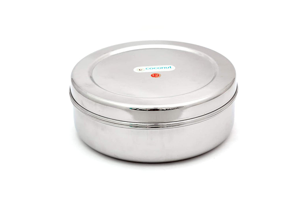 Coconut Stainless Steel Storage Container Papad Box/Chapati Box/Fridge Box/Utility Box - 1200 ml (Container 1-8.8 Inches Width & 3 Inches Height)
